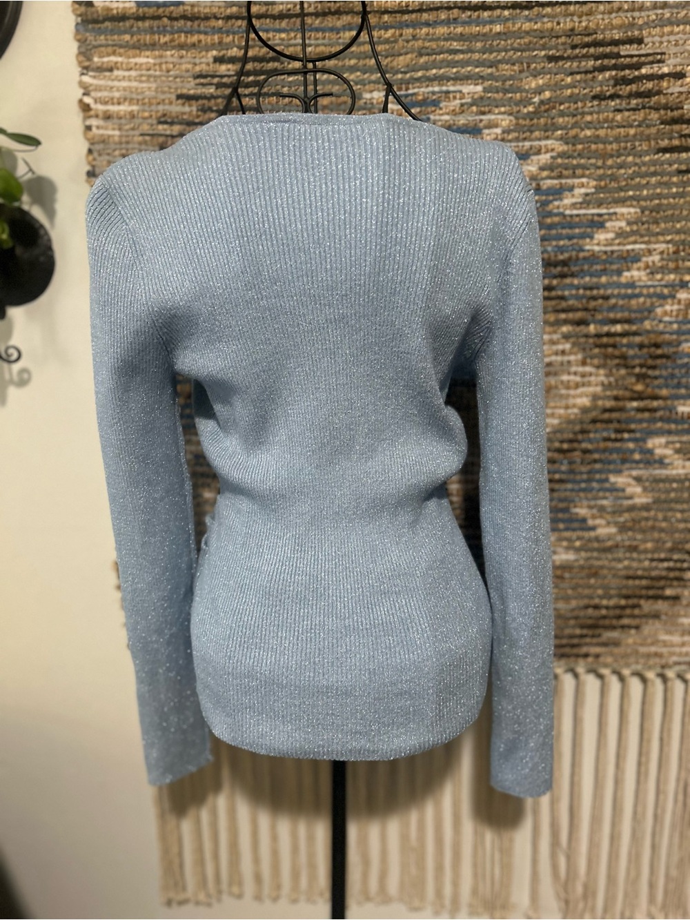 INC Shimmery Light Blue Wrap Sweater with Side Ring - Picture 6 of 10